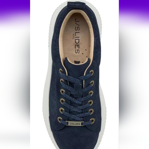 J/SLIDES Navy Glitter Metallic Platform Sneakers Fashion Casual Blue Shoes 9.5 - Picture 3 of 8
